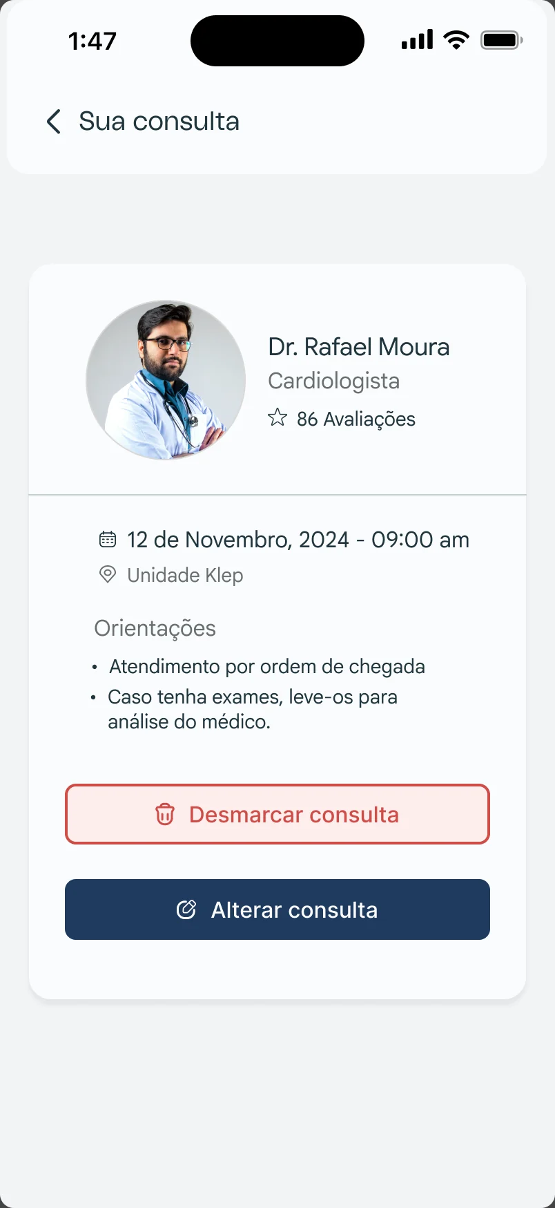 Tela do Klep: Detalhe da consulta