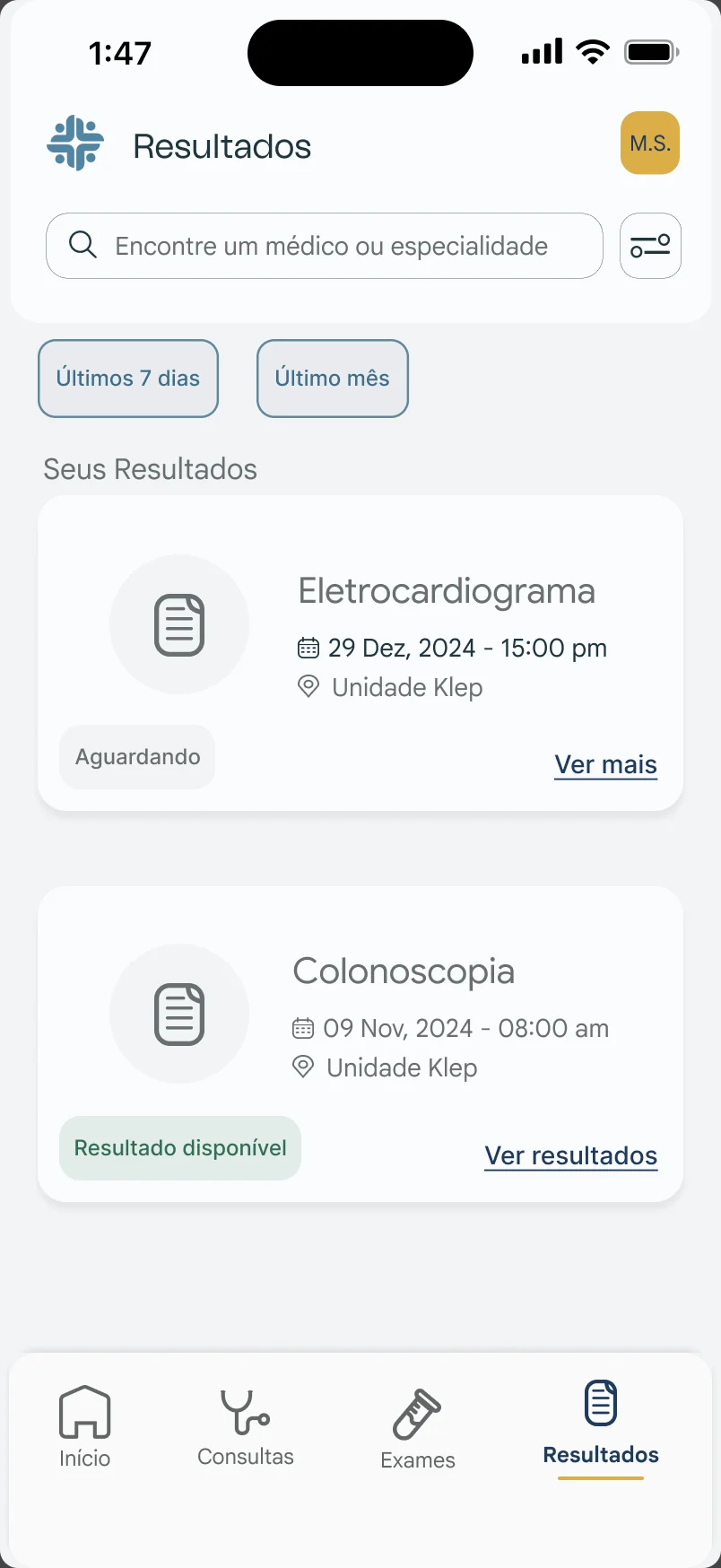 Tela do Klep: Resultados