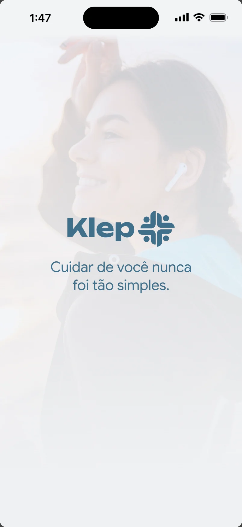 Tela do Klep: Abertura do app