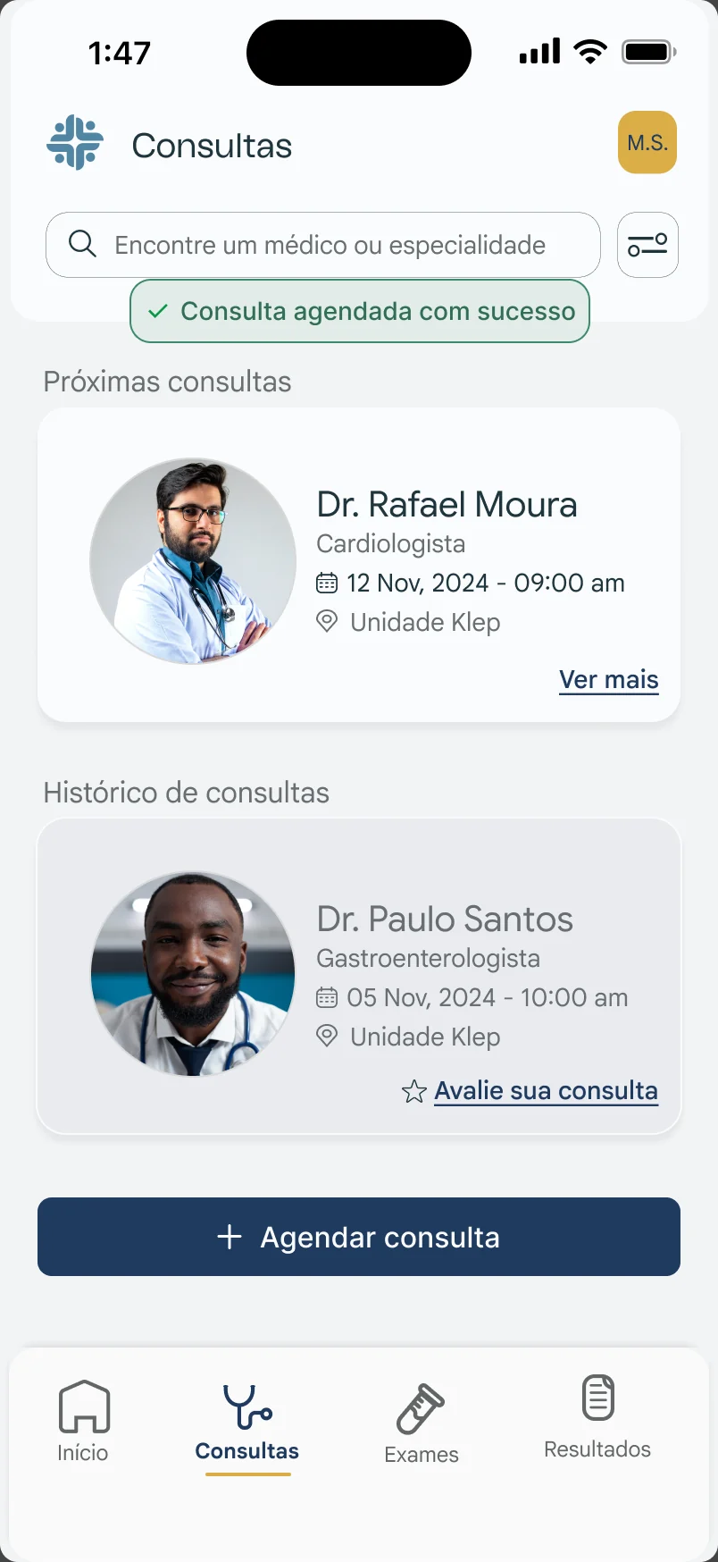 Tela do Klep: Consulta agendada